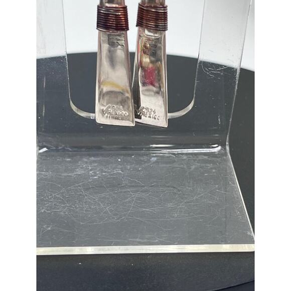 Mexico 925 Designer Signed  
Copper Wrapped Dangle Cone Shaped Earrings - Picture 5 of 12